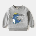 Sweat-shirt polaire gris pour enfant avec imprimé dinosaure bleu et texte Rock 'N' Roll - 90cm / Gris (Rock Dino)