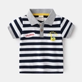 Classic navy and white striped boys' cotton polo shirt with dinosaur embroidery detail - 90cm / Black/White Stripe Dinosaur