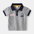 Kids grey cotton polo shirt with navy collar and dinosaur embroidery detail - 110cm / Gray Dinosaur