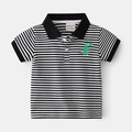 Boys' black and white striped cotton Polo shirt featuring a green dinosaur embroidery - 90 / Black Stripe