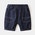Navy blue boys casual shorts with elastic waist and white contrast stitching detail - Navy Blue / 90cm