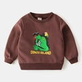 Braunes Fleece-Kinder-Sweatshirt mit Piraten-Dinosaurier-Aufdruck in Größe 90 - 90cm / Kaffee (Papagei Dino)
