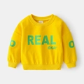 Kids bright yellow long sleeve sweatshirt with green REAL OKAY print and ribbed trims - 90cm / Yellow