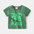 Dark green kids short sleeve T-shirt with dinosaur world print and crew neck - Green / 90cm
