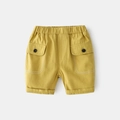 Kids mustard yellow cargo shorts with elastic waist and large button pockets - Mustard Yellow / 90cm