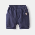 Navy blue children's shorts with elastic waist and cute colorful cartoon dog embroidery - 90cm / Navy Blue