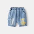 Boys light blue denim shorts with yellow letter print and elastic waist for kids - 90cm / Light Blue
