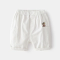 Short pour enfant en coton crème avec taille élastique et broderie petit chien - 90cm / Blanc