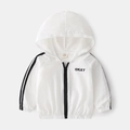 Lightweight white hooded sun protection jacket for boys with black zipper and stripes - 90cm / White