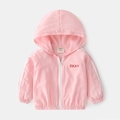 Pink hooded sun protection jacket for kids with zipper closure and OKAY letter print - Pink