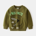 Felpa girocollo verde oliva per bambini con stampa T-Rex e bordi a costine - 90cm / Verde Militare