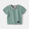 T-shirt a righe a maniche corte per bambini verde e bianca con bordi grigi in maglia a coste - A Righe Verde Chiaro / 90cm