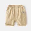 Short pour enfant en coton kaki avec taille élastique et broderie de chiot coloré - 90cm / Khaki