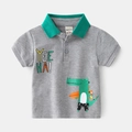 Polo estiva da bambino grigia con colletto verde e stampa di coccodrillo surfista alla moda - 120cm / Grigio