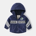 Donkerblauwe windjack voor kinderen met capuchon, reflecterende strips en rits - 90 / Marineblauw
