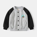 Jongens fleece baseballjack in Japanse stijl met cartoon borduursel in grijs en zwart - 90cm / Grijs/Zwarte Mouwen