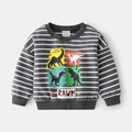 Gestreiftes Kinder-Sweatshirt mit bunten Dinosaurier-Prints und Rippbündchen - Dunkelgrau Gestreift / 90cm