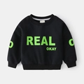 Kids black long sleeve sweatshirt with fluorescent green REAL letters in cotton - 90cm / Black