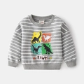 Kinder Sweatshirt gestreift mit Dinosaurier-Motiv und RAWR-Schriftzug in Grau und Weiß - Hellgrau Gestreift / 90cm