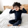 Kids navy thermal pajama set with long sleeve top and pants in soft fabric - 80cm / Navy Black