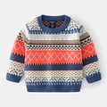 Dikke gebreide trui voor jongens met vintage geometrische jacquard-patronen - 90cm / Sterrenblauw Patroon