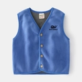 Kids warm fleece vest in blue featuring a V-neck and cute whale embroidery detail - Blue / 90cm
