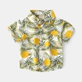 Kids short sleeve shirt with yellow lemon and palm leaf tropical print in white - 90 / Mango Leaves