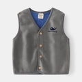 Thick double-sided polar fleece kids vest in grey with blue lining and button closure - Gray / 90cm