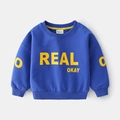 Kids royal blue cotton sweatshirt with bold yellow letters and ribbed cuffs - Royal Blue