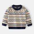 Maglione in maglia spessa per bambino con motivi geometrici nordici e polsini a costine - 90 / Blu navy