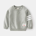 Classic grey boys' sweatshirt with sporty triple stripes on sleeve and round neck detail - 90cm / Gray