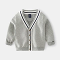 Cardigan en tricot gris pour garçons avec col en V et rayures de style collège - 90cm / Gris