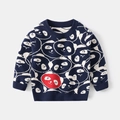 Navy blue children's knitted sweater with all-over panda prints and ribbed cuffs - 90cm / Navy Blue