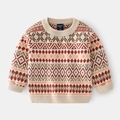 Maglione in maglia spessa per bambini con motivo jacquard nordico colorato su base beige - 90 / Albicocca