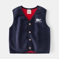Kids navy fleece vest with red lining and cute whale embroidery detail for winter - Navy Blue / 90cm