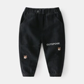 Kids black cargo jogger pants with elastic waist and cute puppy embroidery details - 100cm / Black