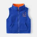 Blue children's polar fleece vest with standing collar and orange elephant embroidery - 90cm / Royal Blue