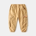 Boys khaki cargo joggers with elastic waist and designer fashion label detail - Khaki / 100cm