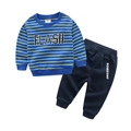 Gestreifter Kinder-Trainingsanzug für Jungen in Blau und Gelb mit langen Ärmeln - Blau gestreiftes Set / 90cm