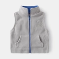 Grey kids fleece vest with blue lining and zipper featuring a cute elephant embroidery - 90cm / Light Gray