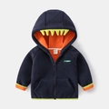 Kids navy and orange dinosaur fleece hoodie with crocodile embroidery and green trim - 100cm / Tops / Navy Blue
