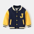 Varsity jacket voor jongens in marine en geel met J-patch en fleecevoering - 100cm / Marine/Geel Kleurblok (Letter J)
