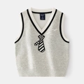 Gilet in maglia grigia per bambino con motivo a cravatta e bordi a coste rigate - 90cm / Grigio