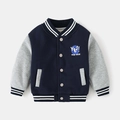 Kids navy and grey fleece varsity jacket with embroidery and striped ribbed cuffs - Navy Gray YES Embroidery / 90cm