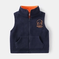 Kids navy polar fleece vest with orange elephant embroidery and full zip closure - 90cm / Navy Blue