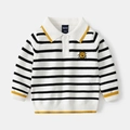 Boys striped knit polo sweater with yellow trim and sun embroidery for fall fashion - 90 / Black & White Stripes