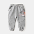 Kids warm fleece joggers with cute 3D crocodile print in light grey cotton fabric - Gray / 90cm