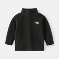 Kids black mock neck thermal long sleeve shirt with green crocodile embroidery - Black