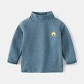 Navy blue kids mock neck long sleeve shirt featuring a lion embroidery on the chest - Aquamarine