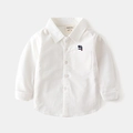 Camicia bianca a maniche lunghe per bambini in cotone con ricamo di dinosauro blu - 90cm / Bianco (Tasca con Ricamo di Dinosauro)